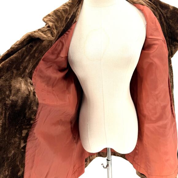 Vintage 50s Chocolate Brown Copper Faux Fur Belted Wrap Coat - Picture 6 of 8
